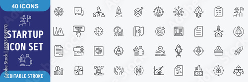 startup business icon set.startup,business,innovation,entrepreneur,creative,icon,rocket,planning Outline Icon Collection. Editable stroke. Vector illustration
