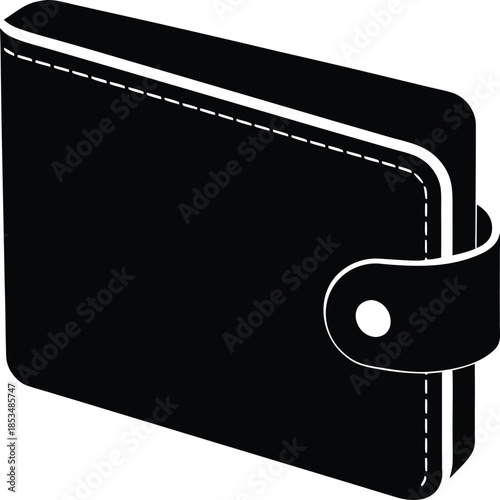 Black silhouette of a closed wallet with white stitching and a snap closure