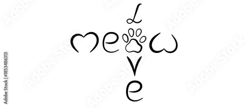 A stylized illustration of a cat's love with paw print and text