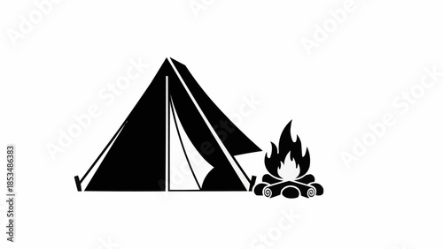 Camping Tent with Campfire Icon Illustration.
