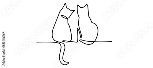 Two cats sitting together in a serene environment, viewed from behind, depicted in a simple line drawing style.