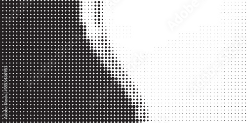 Dotted halftone gradient texture. Vanishing polka dot background. Repeating dots gradation pattern background. Black fading comic pop art overlay backdrop. Raster effect wallpaper. Vector halftone
