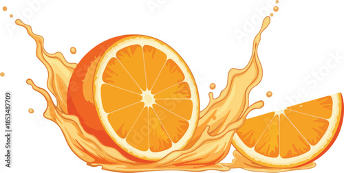 Splashing orange juice with slices on a