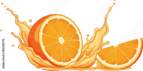 Splashing orange juice with slices isolated on