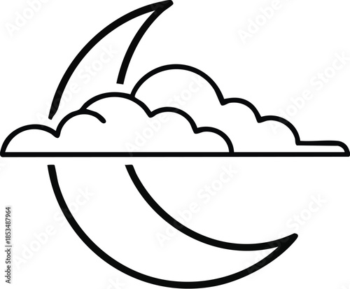 A minimalist line drawing of a crescent moon partially obscured by clouds on a white background with a subtle nod to cancer awareness.