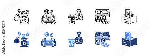 Passive Income and Income Flow with two styles, line and duotone icon.