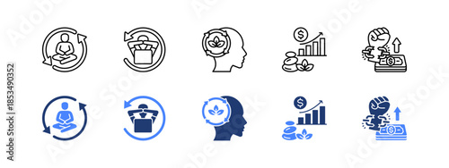 Calm, Balance and Freedom Lifestyle with two styles, line and duotone icon.