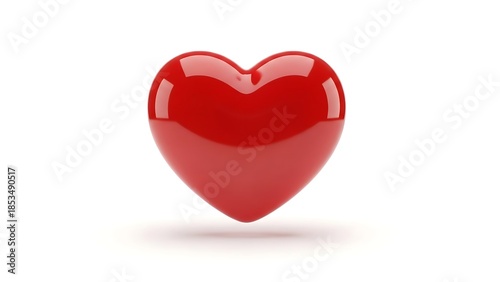 A shiny red heart symbol on a pure white background for love and valentines day concepts