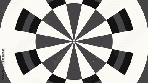 Abstract geometric pattern in grayscale with radial design and circular shapes