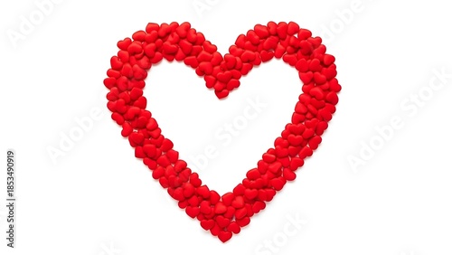 Red heart shape made of small roses isolated on white background for love and valentines day concepts