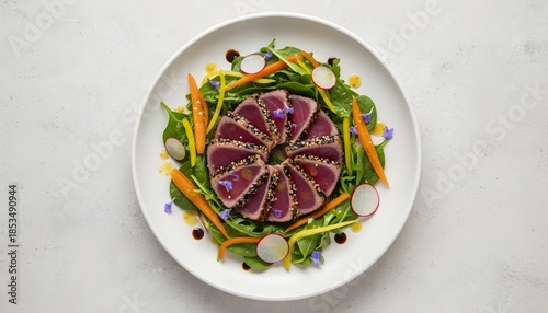 Seared Tuna Salad with Sesame Seeds and Fresh Vegetables