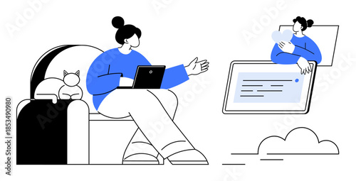 Remote communication. virtual interaction via digital devices for remote work and online meetings. Remote communication enables productivity and connection. For tech, work, and education