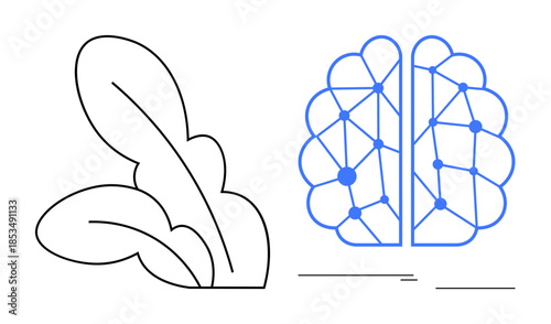 Leaf and digital brain network represent harmony between nature and technology. Ideal for innovation, sustainability, AI in farming, eco-technology, green growth, automation, simple flat metaphor
