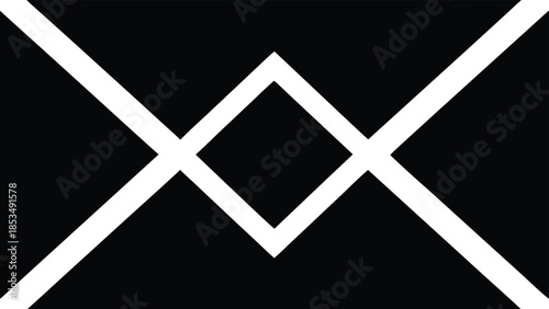 Abstract geometric vector composition featuring intersecting white lines on black background