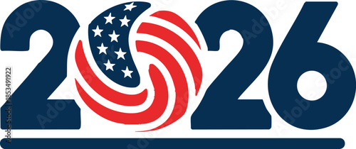 United states of america 2026 logo design with american flag colors and stars for patriotic event