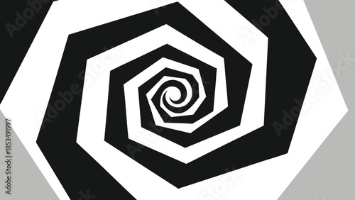 Abstract optical illusion graphic featuring a swirling hexagonal tunnel design