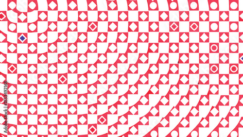 Abstract red and white patterned design element with geometric shapes and transparency