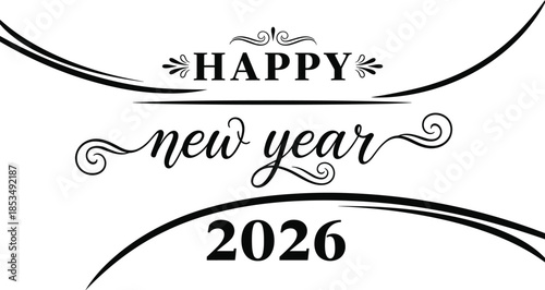 Happy New Year 2026 greeting card, stylized colorful digits, disco ball zero, confetti popper, festive 