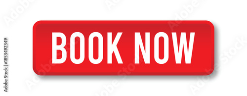Book now button red call to action web element for travel booking service and reservation vector