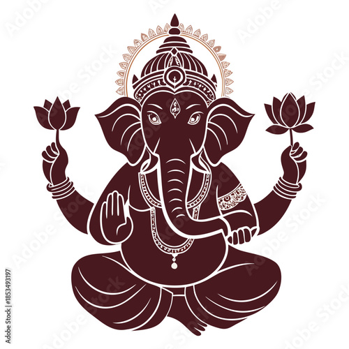Depicting Hindu God Ganesha Silhouette Elegant High-Quality Stock Image