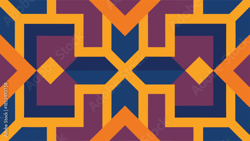 Geometric abstract seamless pattern with bold colors and symmetrical arrangement