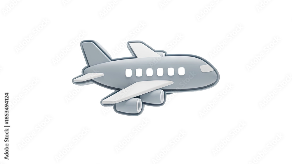 Obraz premium 3D Gray Airplane Icon on White Background