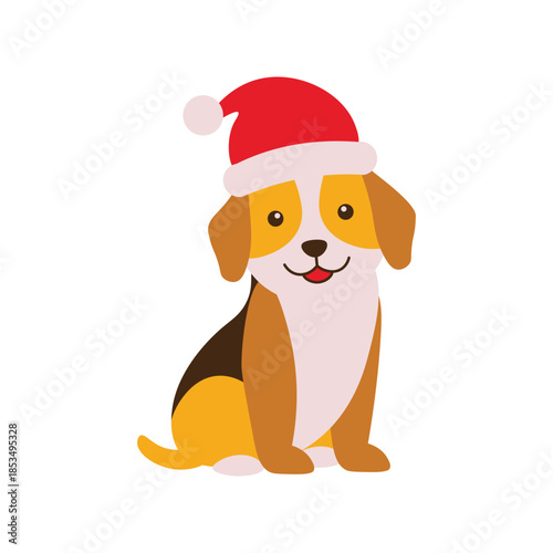 Happy Beagle Dog in Christmas Hat