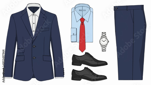 Classic Navy Blue Suit Outfit for Men with Accessories.