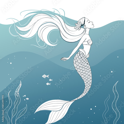 Depicting Minimalist Mermaid Siren Myth Crisp High-Quality Stock Image