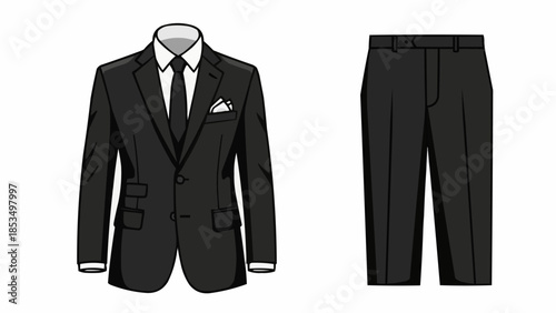 Classic Black Suit Jacket and Trousers Outfit for Men.