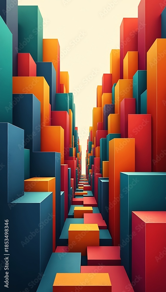 Obraz premium Large flow of abstract blocks narrowing sharply through single small gap, organizational bottleneck concept 