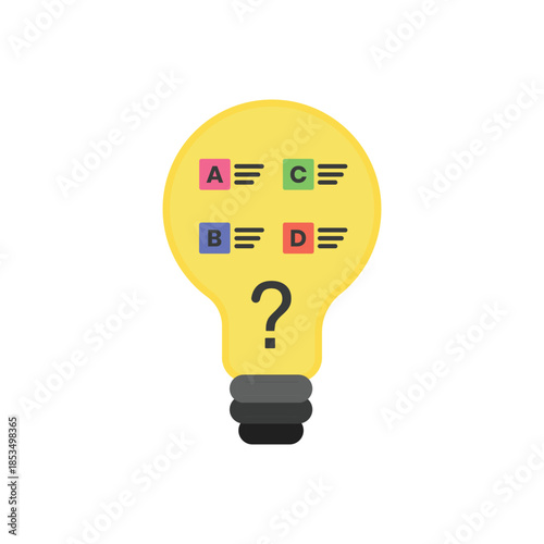 Quiz flat icon with light bulb and question mark for knowledge, idea and assessment concepts. Clean vector design for education apps, quizzes, UI, websites and e-learning platforms.