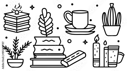 Home elements for a cozy reading space Vector