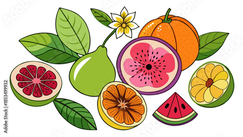Tropical fruit illustration mix Vector