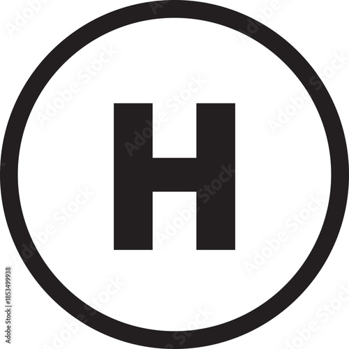 Helipad vector icon symbol, representing a helicopter landing pad, airport, emergency services, and aviation industry isolated on transparent background. Vector illustration.