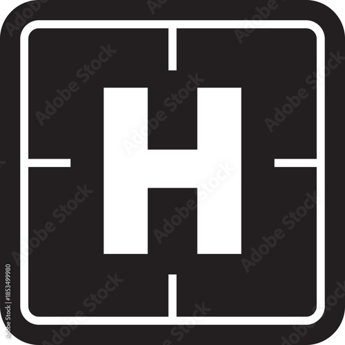 Helipad vector icon symbol, representing a helicopter landing pad, airport, emergency services, and aviation industry isolated on transparent background. Vector illustration.
