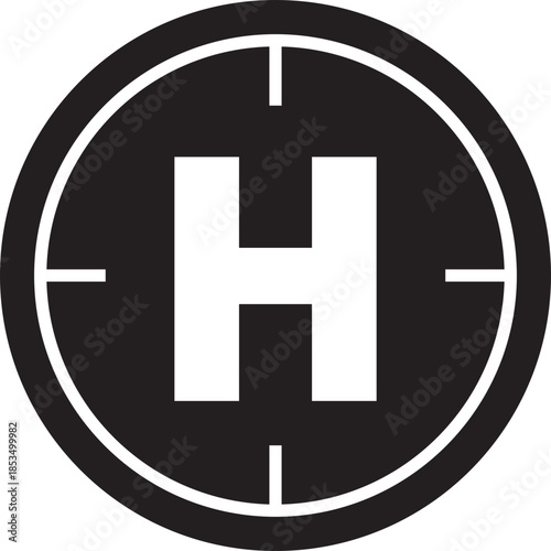 Helipad vector icon symbol, representing a helicopter landing pad, airport, emergency services, and aviation industry isolated on transparent background. Vector illustration.