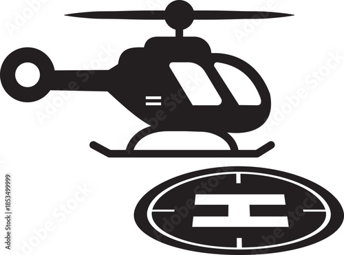 Helipad vector icon symbol, representing a helicopter landing pad, airport, emergency services, and aviation industry isolated on transparent background. Vector illustration.
