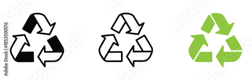 Recycling symbols in black and green for eco friendly business practices. set of vector icons of recycling. plastic recycle vector illustration.