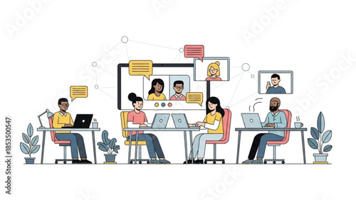 Remote Work Illustration for Small Teams Collaboration