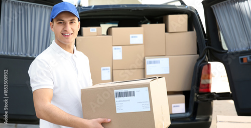 Handsome delivery man near ...