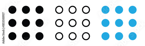 Colorful dots pattern with black, white, and blue circles. 