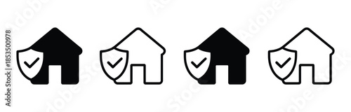 home insurance icon vector illustration. home protection sign and symbol. Protected homes with shield icons for security and safety. 