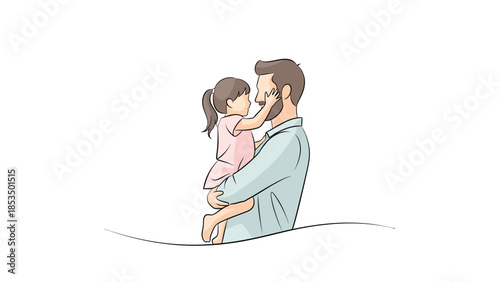 A loving father holds his young daughter in his arms, sharing a tender moment.
