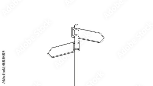 A simple line drawing of a directional signpost with two blank arrows pointing in opposite directions.