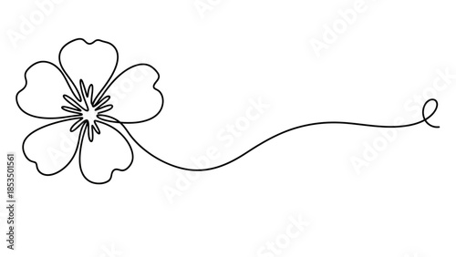 A minimalist single-line drawing of a delicate flower with a trailing vine, symbolizing nature's simple beauty.