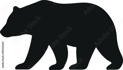A sleek black silhouette of a walking bear, portraying a sense of wilderness and strength isolated on transparent background, isolated on white background, Vector, illustration
