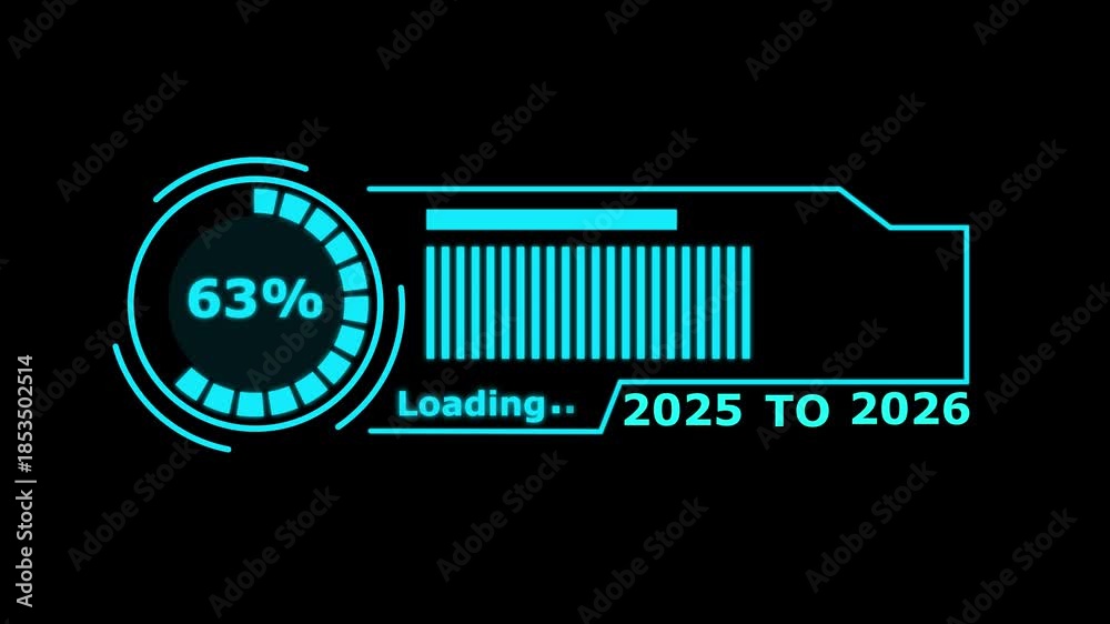 New year 2026 loading bar animation Year changing from 2025 to 2026 ...