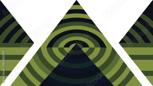 Abstract Geometric Triangles with Concentric Circles on White Background pattern