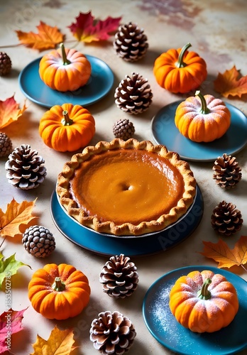 Halloween pumpkin desserts with cake pie and cupcakes on a festive bakery table
